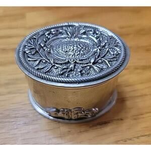 Royal Selangor Engraved Pewter Trinket Box Floral Design Blue Velvet 2" X 1.25"
